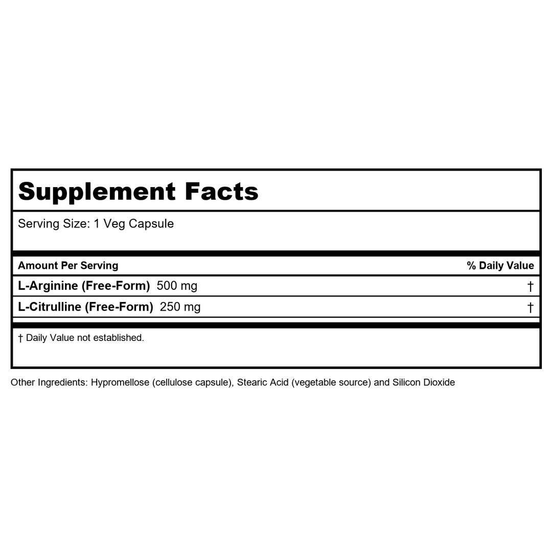 Now Sports Arginine &amp; Citrulline 500 mg / 250 mg - 120 Vcaps - 0037 - Supplement Facts panel