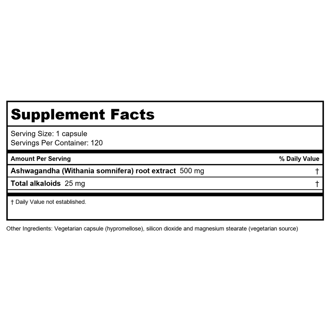 Ayush Herbs Ashwagandha 120caps - Supplement Facts panel