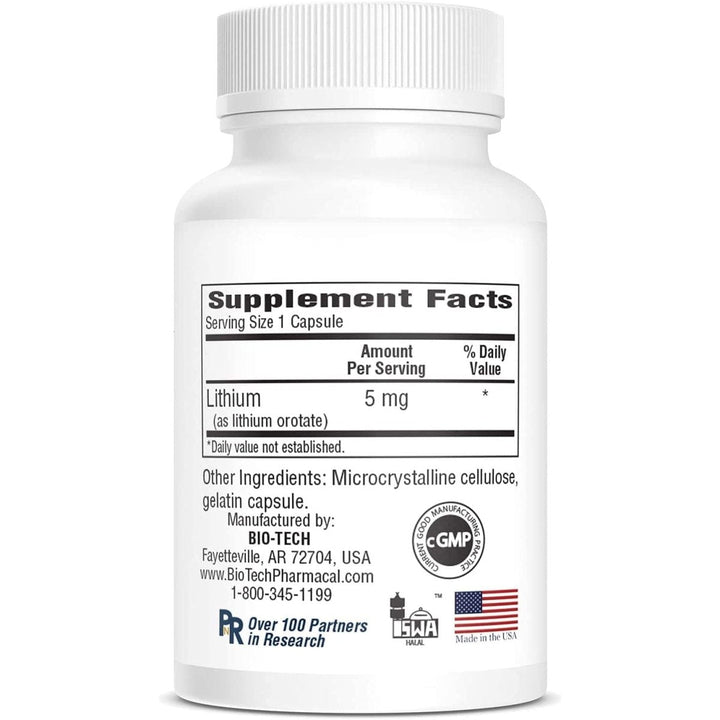 BioTech Lith-Oro 5mg 100 Capsules - Supplement Facts panel