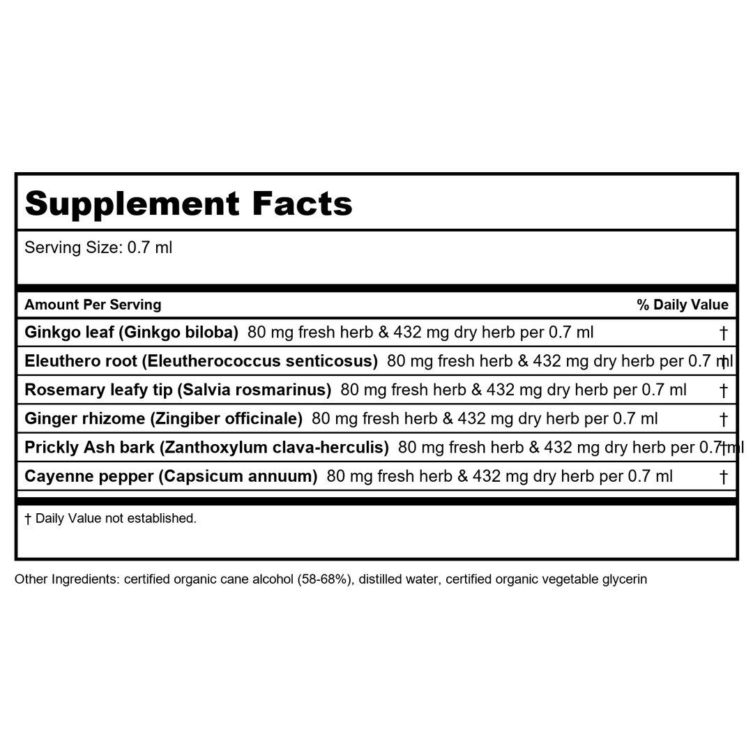 Herb Pharm Warming Circulation 1oz - Supplement Facts panel