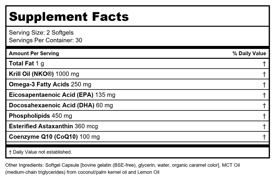 Now Foods Krill &amp; CoQ10 60 Softgels - 1628 - Supplement Facts panel