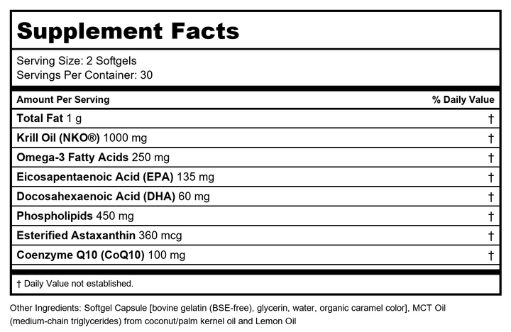 Now Foods Krill &amp; CoQ10 60 Softgels - 1628 - Supplement Facts panel