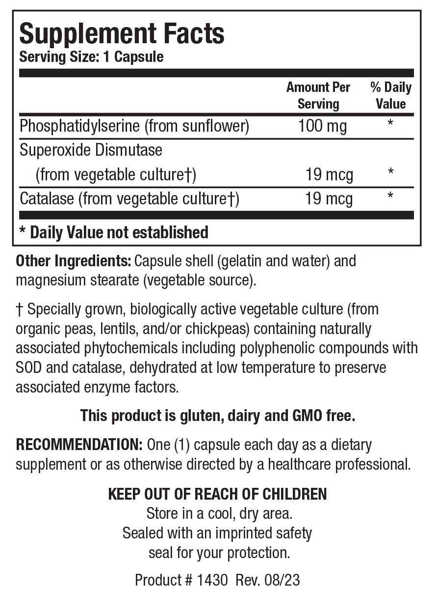 Biotics Research Phosphatidylserine 90 Softel Caps - Supplement Facts panel