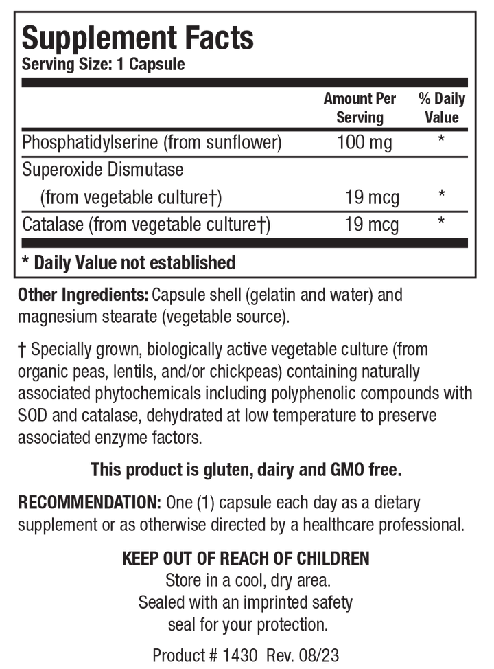 Biotics Research Phosphatidylserine 90 Softel Caps - Supplement Facts panel