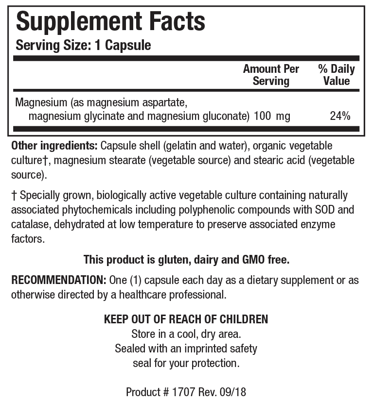 Biotics Research Mg-Zyme 100 Capsules - Supplement Facts panel