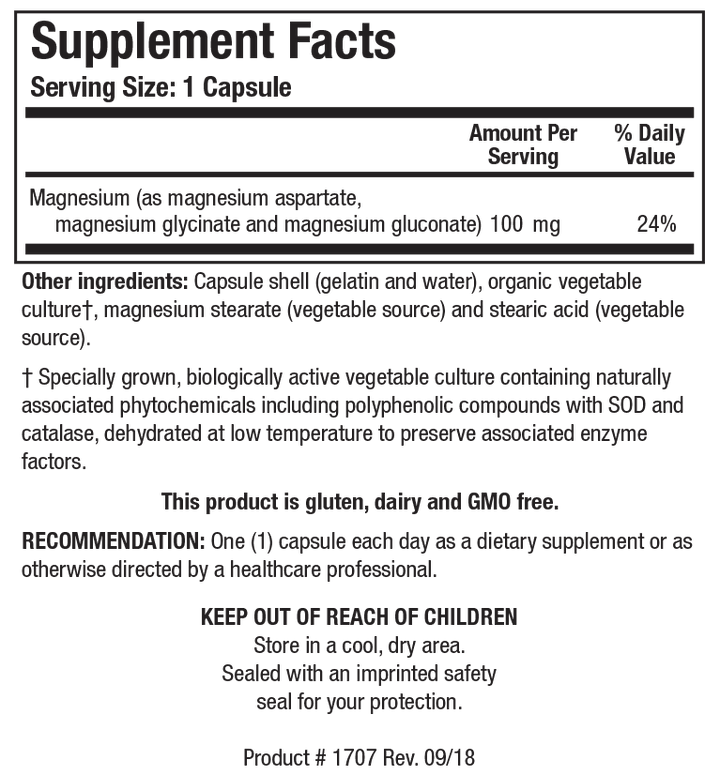 Biotics Research Mg-Zyme 100 Capsules - Supplement Facts panel