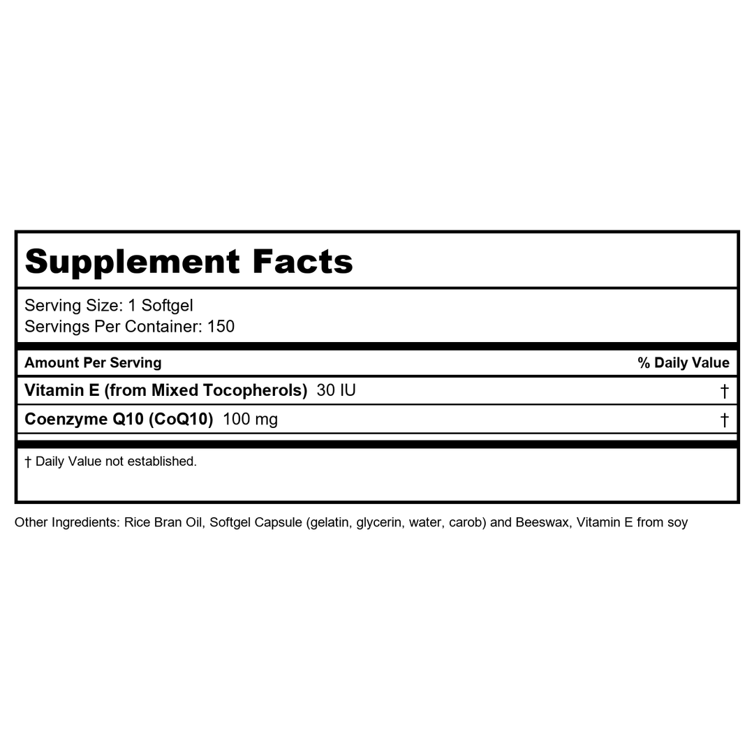 Now Foods CoQ10 100 mg 150 Softgels - 3209 - Supplement Facts panel
