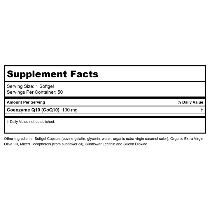 Now Foods CoQ10 100 mg 50 Softgels - 3208 - Supplement Facts panel