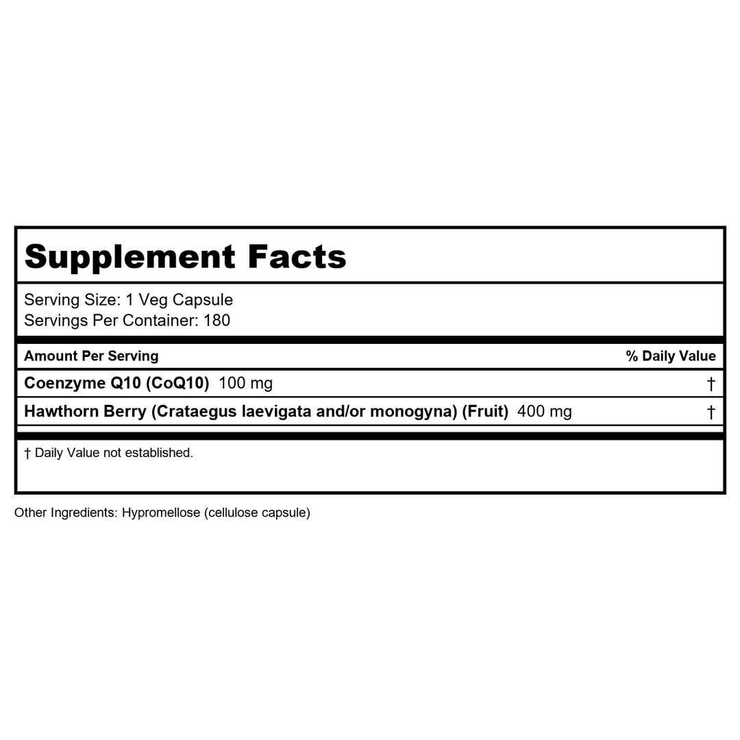 Now Foods CoQ10 100 mg with Hawthorn Berry 180 Vcaps - 3213 - Supplement Facts panel