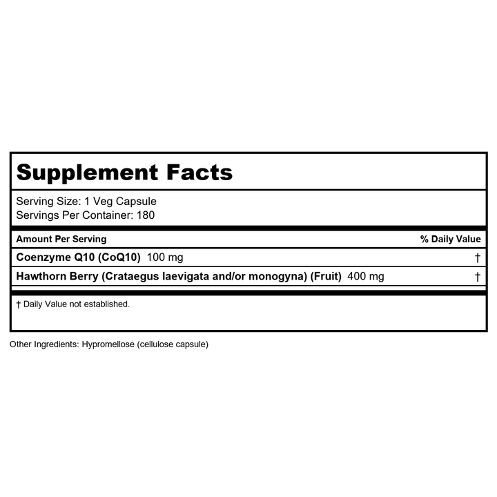 Now Foods CoQ10 100 mg with Hawthorn Berry 180 Vcaps - 3213 - Supplement Facts panel