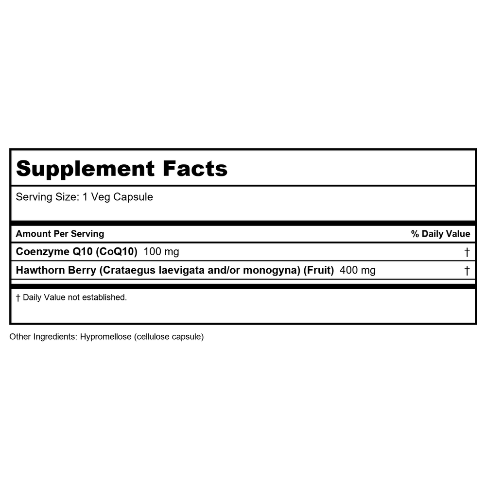Now Foods CoQ10 100 mg with Hawthorn Berry 30 Vcaps - 3210 - Supplement Facts panel