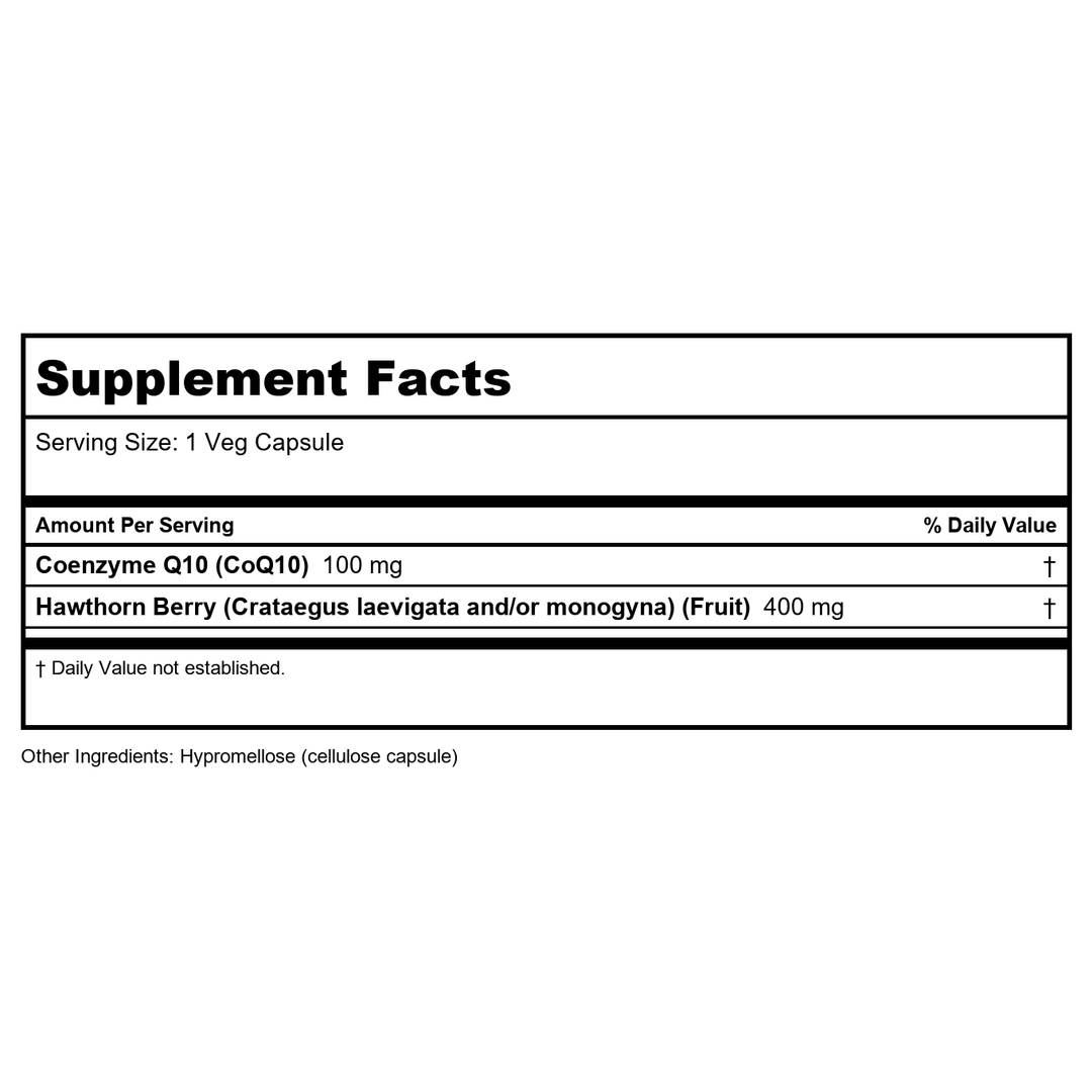 Now Foods CoQ10 100 mg with Hawthorn Berry 30 Vcaps - 3210 - Supplement Facts panel