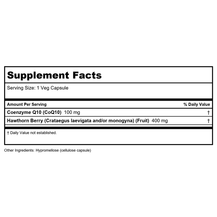 Now Foods CoQ10 100 mg with Hawthorn Berry 30 Vcaps - 3210 - Supplement Facts panel