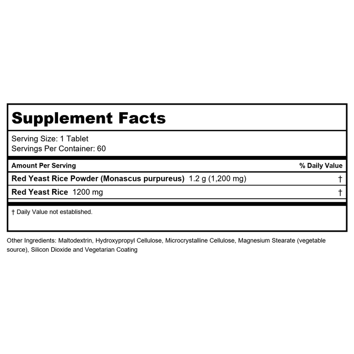 Now Foods Red Yeast Rice 1200 mg 60 Tablets - 3504 - Supplement Facts panel
