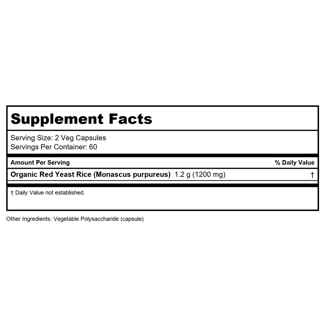 Now Foods Red Yeast Rice 600 mg 120 Vcaps - 3501 - Supplement Facts panel