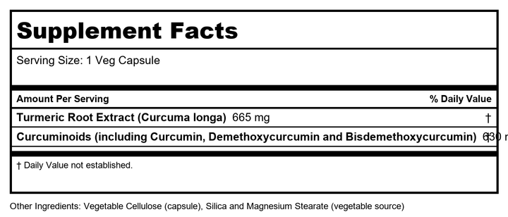 Now Foods Curcumin 120 Vcaps - 4639 - Supplement Facts panel