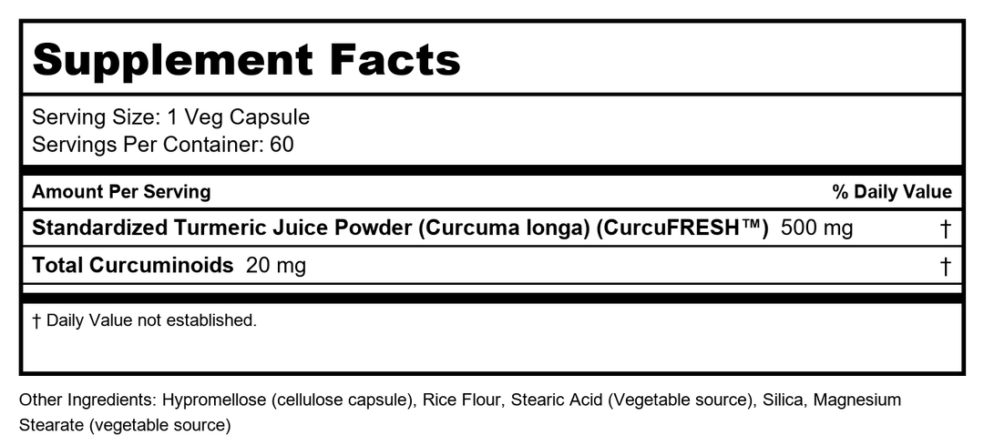 Now Foods CurcuFRESH Curcumin 60 Vcaps - 4937 - Supplement Facts panel