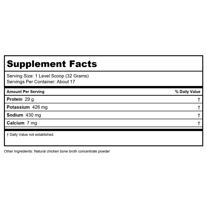 Now Sports Bone Broth Chicken Powder 1.2 Pounds - 1962 - Supplement Facts panel