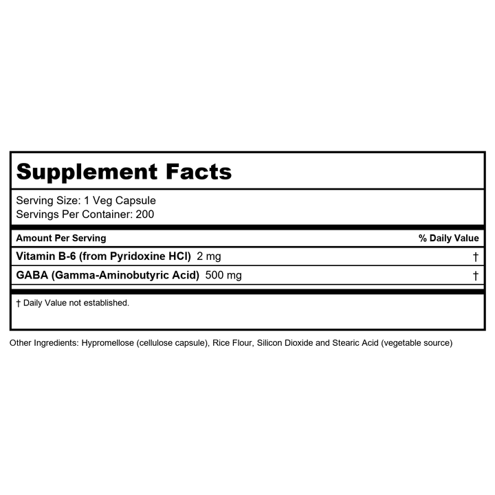 Now Foods GABA 500 mg + B-6 200 Vcaps - 0088 - Supplement Facts panel