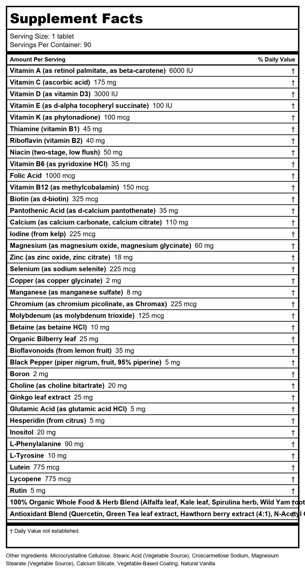 Now Foods Super Nutrition Iron Free SimplyOne 50+ Women 90 Tablets - SU228 - Supplement Facts panel