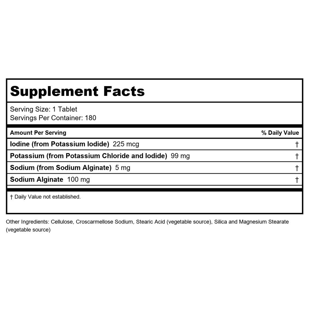 Now Foods Potassium plus Iodine 180 Tablets - 1452 - 32 ON WALMART - Supplement Facts panel