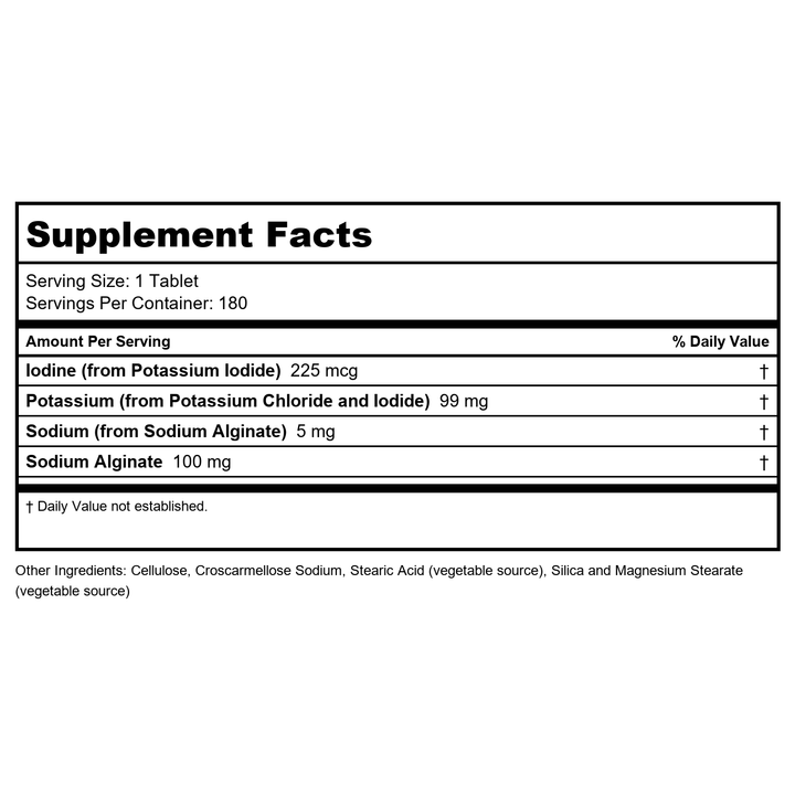 Now Foods Potassium plus Iodine 180 Tablets - 1452 - 32 ON WALMART - Supplement Facts panel