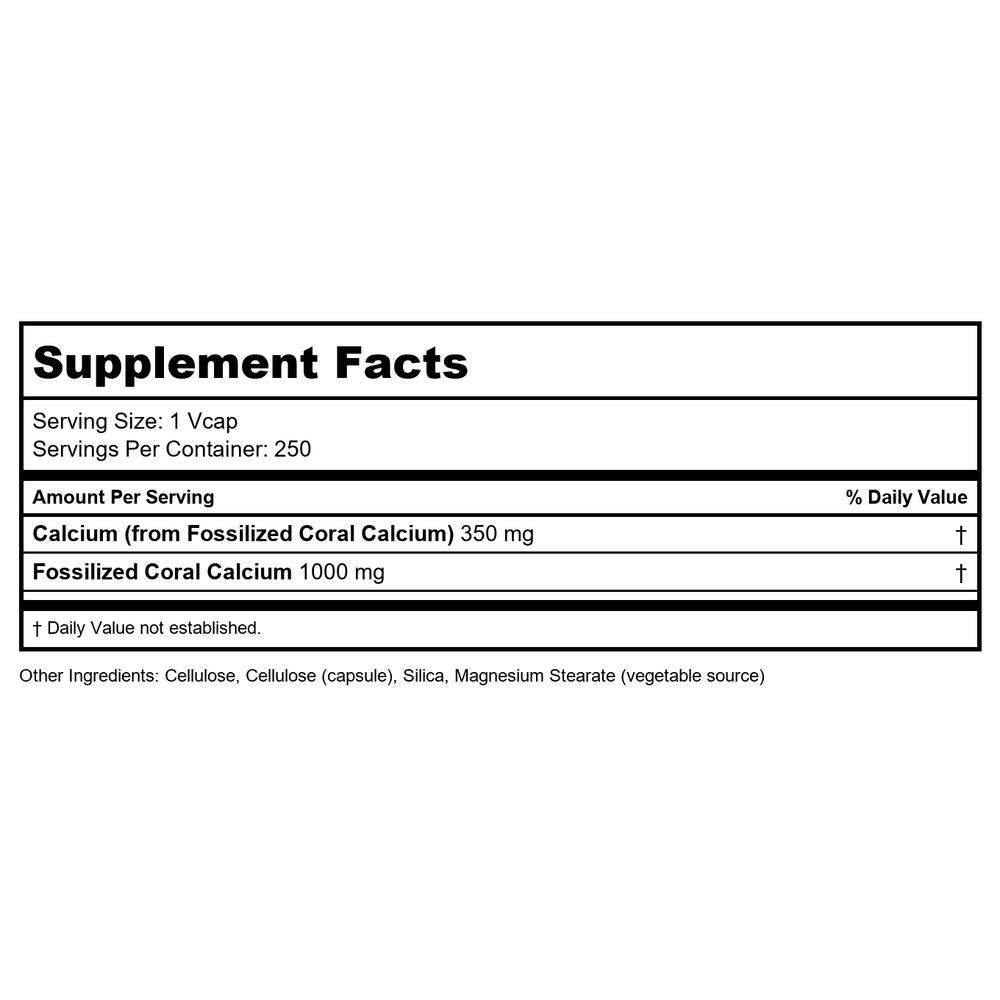 Now Foods Coral Calcium 1000 mg 250 Vcaps - 1279 - Supplement Facts panel