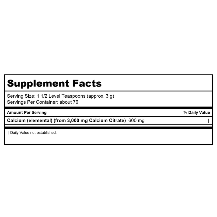 Now Foods Calcium Citrate Pure Powder 8oz - 1240 - Supplement Facts panel