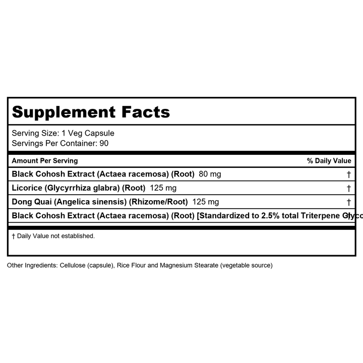 Now Foods Black Cohosh Root 80 mg 90 Vcaps - 4607 - Supplement Facts panel