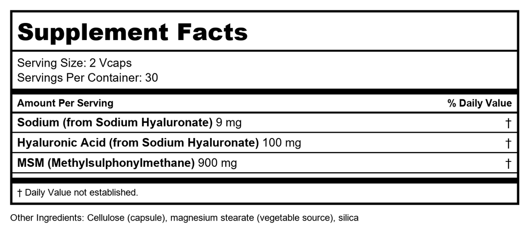 Now Foods Hyaluronic Acid with MSM 60 Vcaps - 3156 - Supplement Facts panel