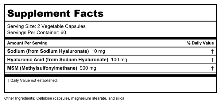 Now Foods Hyaluronic Acid with MSM 120 Vcaps - 3157 - Supplement Facts panel