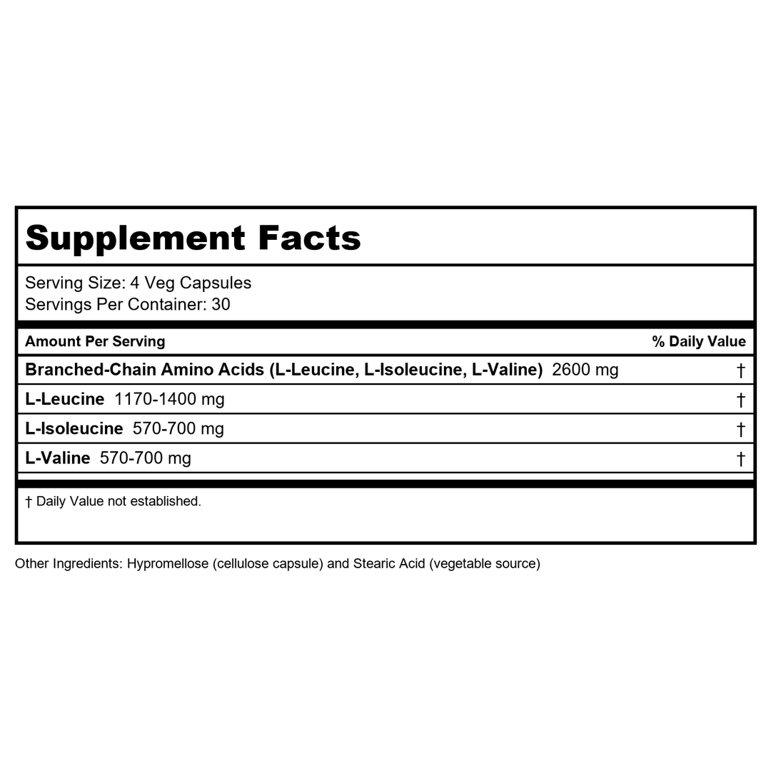 Now Sports Branched Chain Amino Acids 120 Vcaps - 0053 - Supplement Facts panel