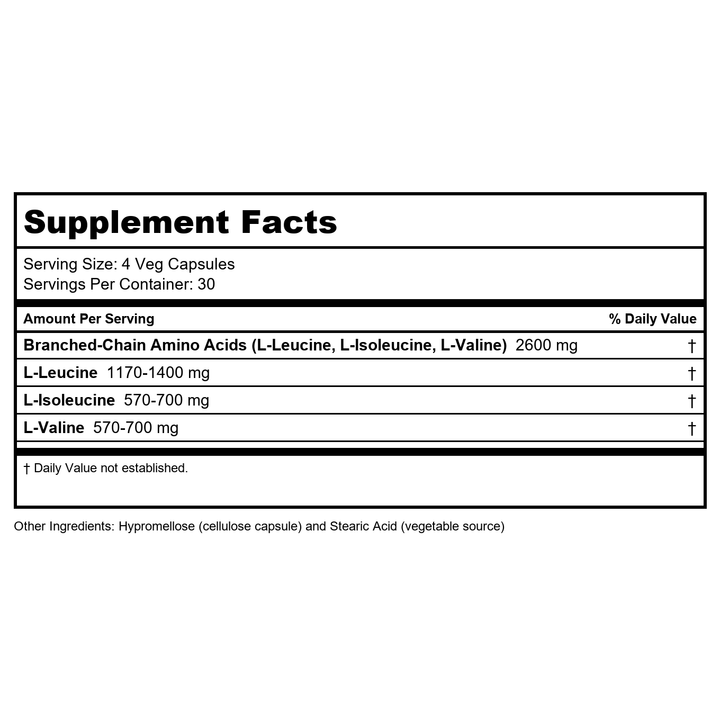 Now Sports Branched Chain Amino Acids 120 Vcaps - 0053 - Supplement Facts panel