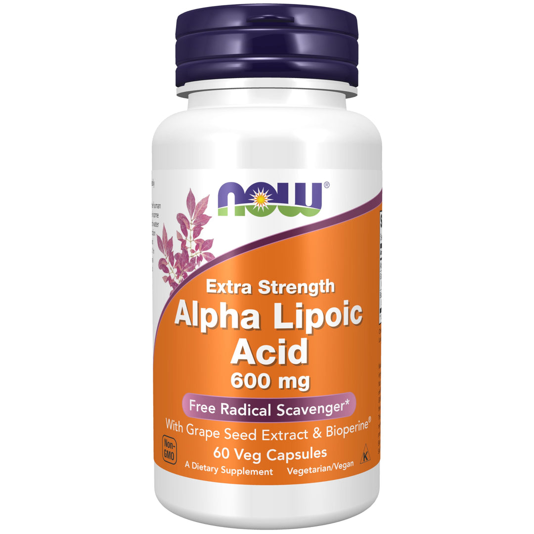 Now Foods Alpha Lipoic Acid, Extra Strength 600 mg 60 Vcaps - 3046 - Supplement Facts panel