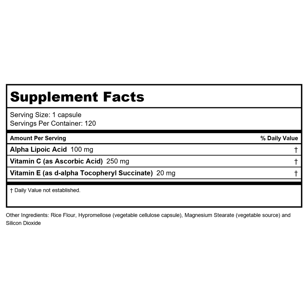 Now Foods Alpha Lipoic Acid 100 mg 120 Vcaps - 3041 - Supplement Facts panel