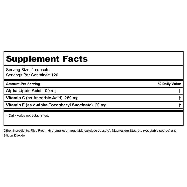 Now Foods Alpha Lipoic Acid 100 mg 120 Vcaps - 3041 - Supplement Facts panel