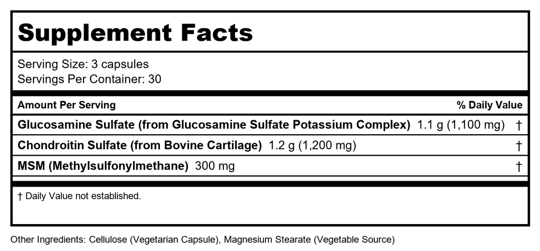 Now Foods Glucosamine &amp; Chondroitin with MSM 90 Vcaps - 3170 - Supplement Facts panel