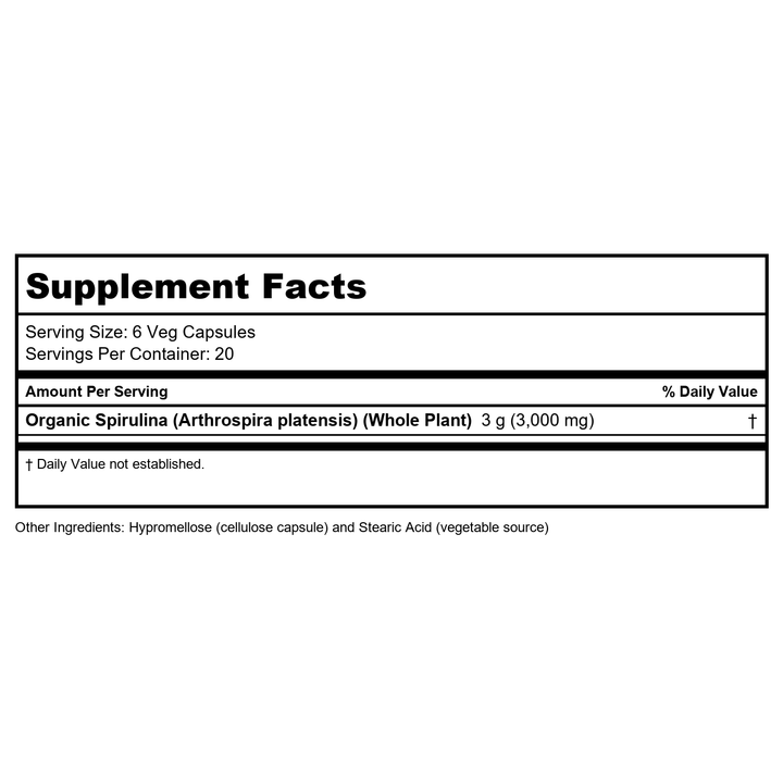 Now Foods Natural Spirulina 500 mg 120 Vcaps - 2702 - Supplement Facts panel