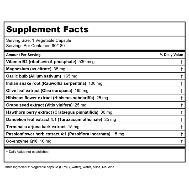 Vitanica Rauwolfia Extra 180 Vcaps - Supplement Facts panel