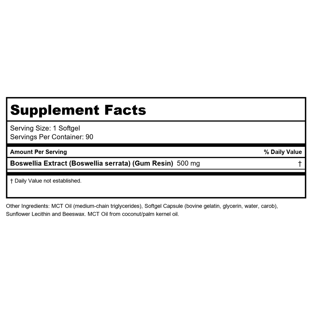 Now Foods Boswellia Extract 500 mg 90 Softgels - 4936 - - Supplement Facts panel
