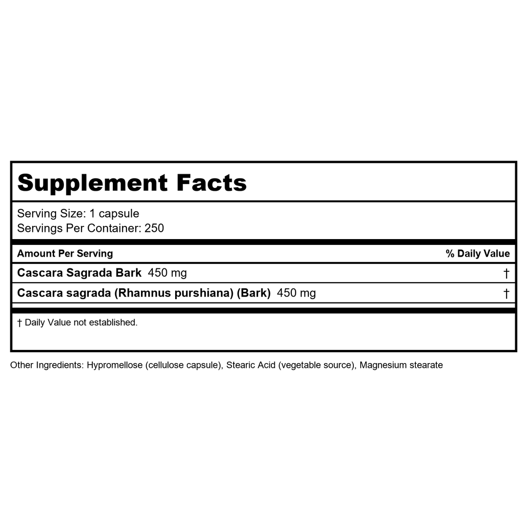 Now Foods Cascara Sagrada 450 mg 250 Vcaps - 4623 - Supplement Facts panel