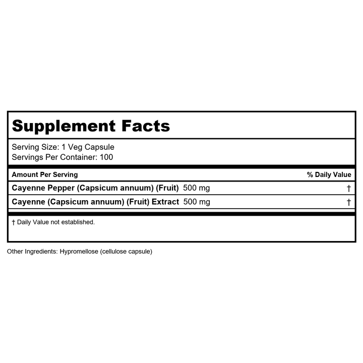 Now Foods Cayenne 500 mg 100 Vcaps - 4625 - Supplement Facts panel