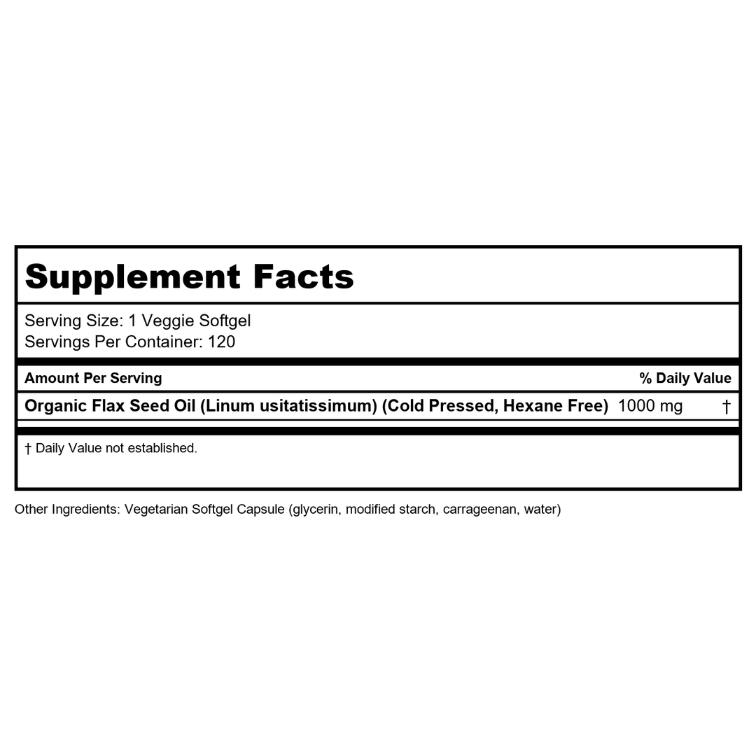 Now Foods Flax Oil 1000 mg Vegan Formula 120 Veggie Softgels - 1773 - Supplement Facts panel