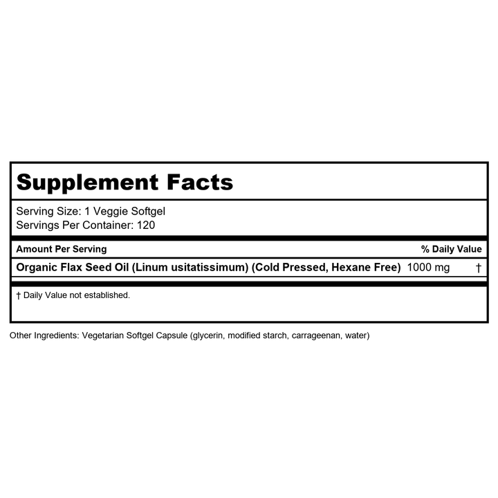 Now Foods Flax Oil 1000 mg Vegan Formula 120 Veggie Softgels - 1773 - Supplement Facts panel