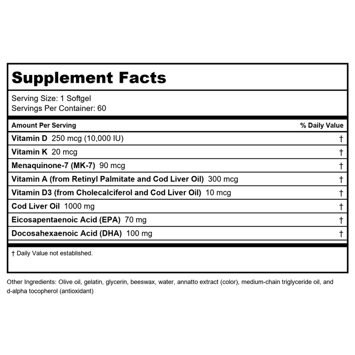 Now Foods Cod Liver Oil Extra Strength 1,000 mg 180 Softgels - 1744 - Supplement Facts panel