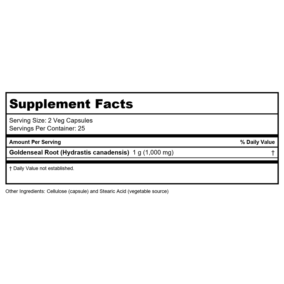 Now Foods Goldenseal Root 500 mg 50 Vcaps - 4690 - Supplement Facts panel