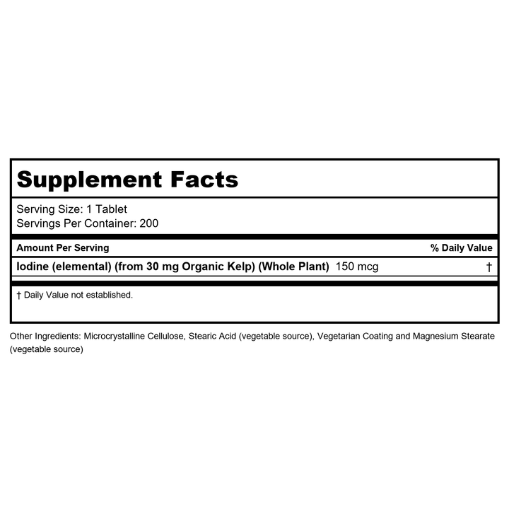 Now Foods Kelp 150 mcg 200 Tablets - 2680 - Supplement Facts panel