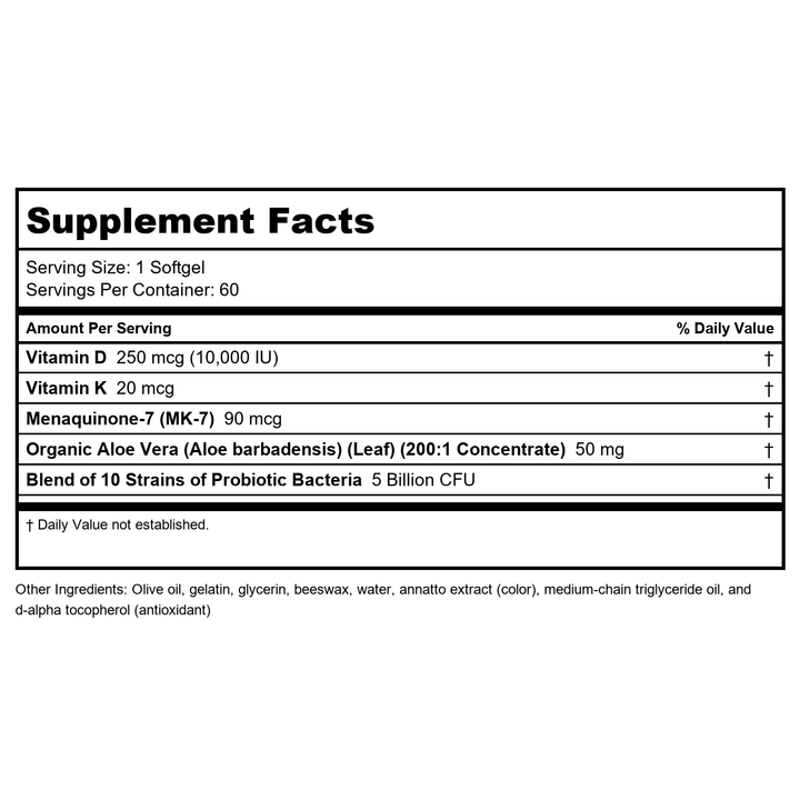 Now Foods Aloe 10,000 &amp; Probiotics 60 Vcaps - 3029 - Supplement Facts panel