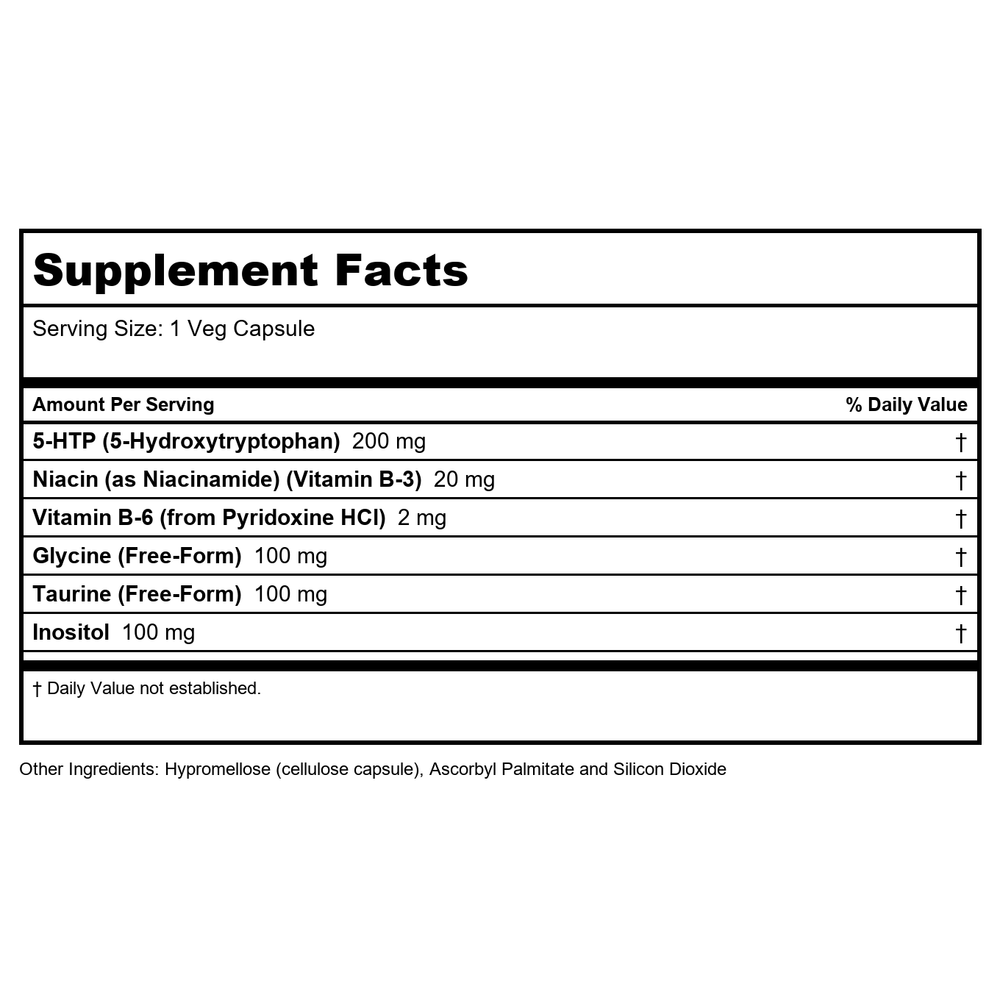 Now Foods 5-HTP Double Strength 200 mg 120 Vcaps - 0111 - Supplement Facts panel