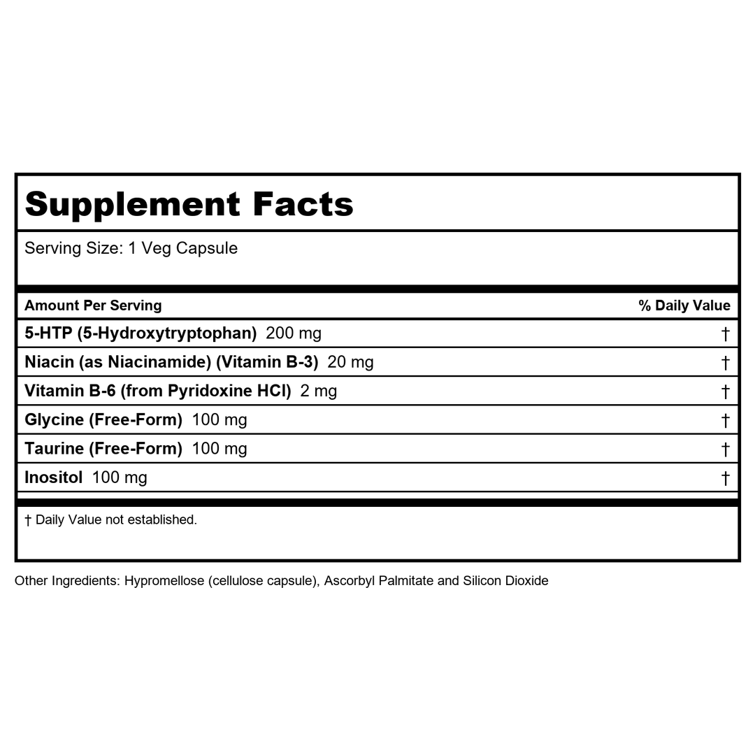 Now Foods 5-HTP Double Strength 200 mg 120 Vcaps - 0111 - Supplement Facts panel